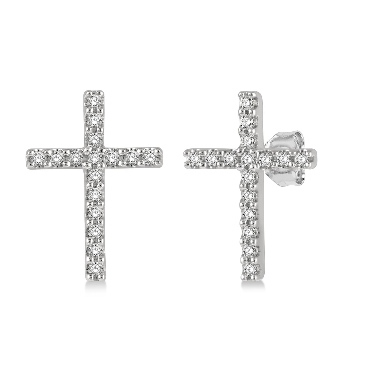 Lasker Petites 10Kt White Gold 0.10cttw Diamond Cross Earrings