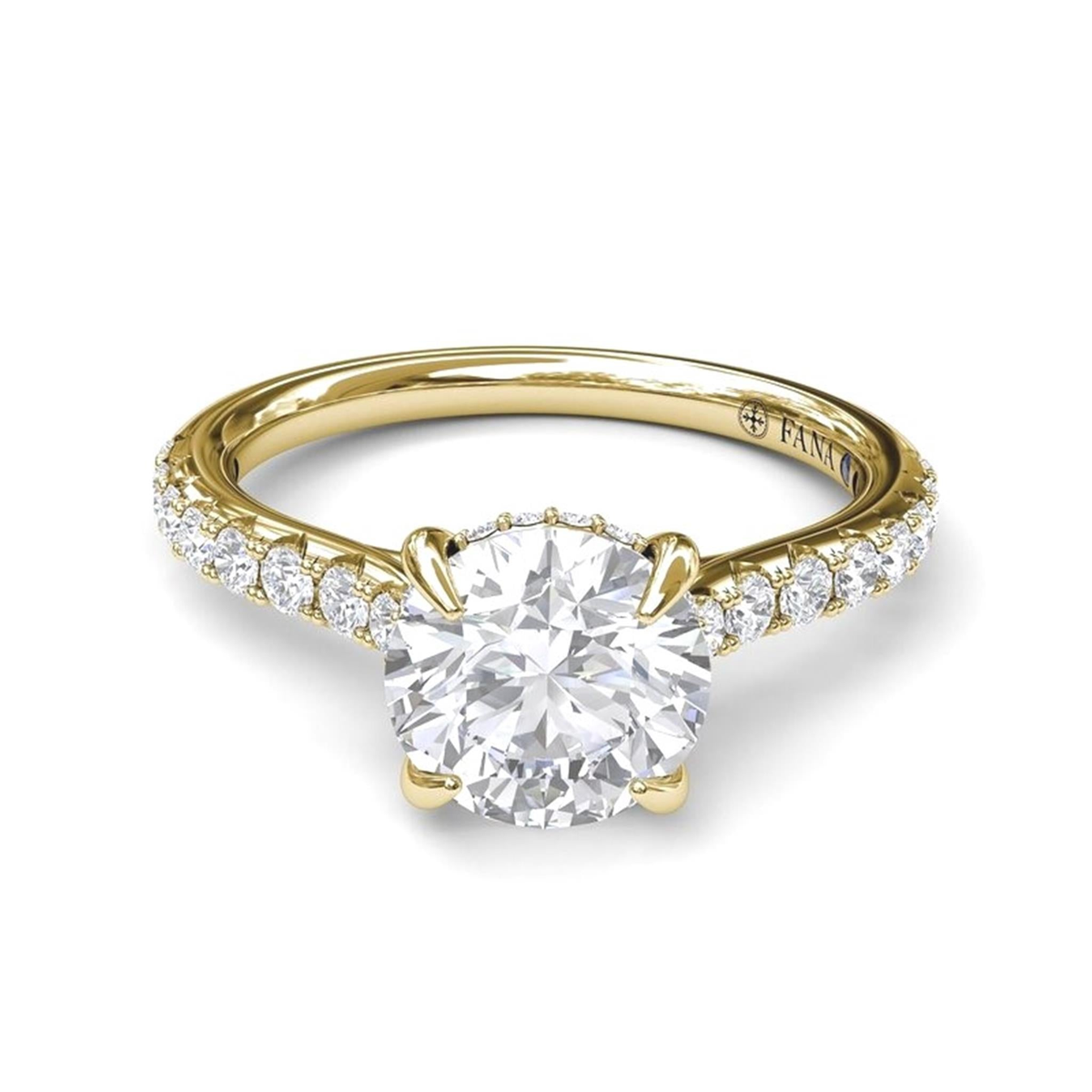 FANA 14Kt Yellow Gold Classic Prong Hidden Halo Engagement Ring Mounting - 2ct Round Center Stone Sold Separately