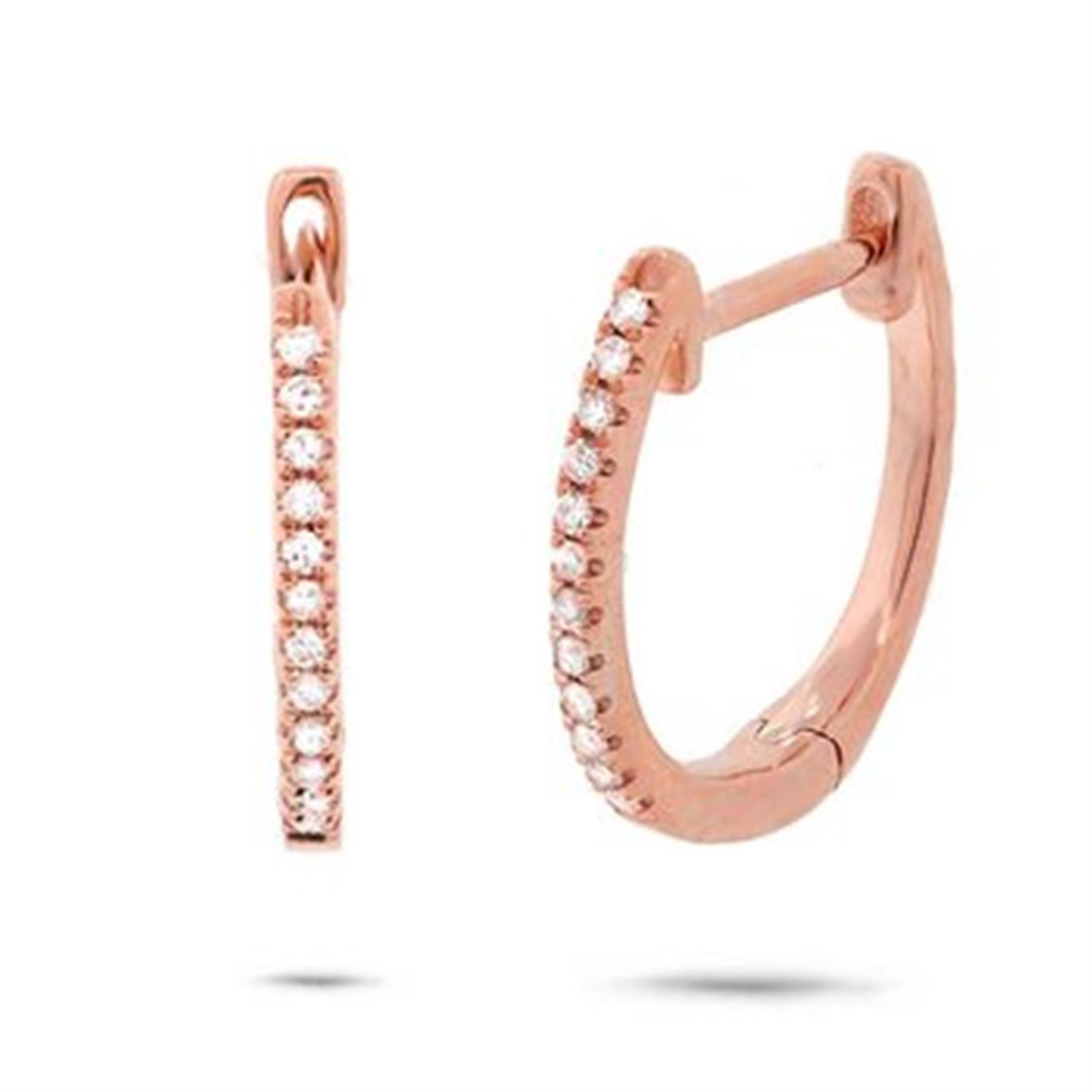 Shy Creation 14Kt Rose Gold Natural Diamond Round Huggie Hoop Earrings