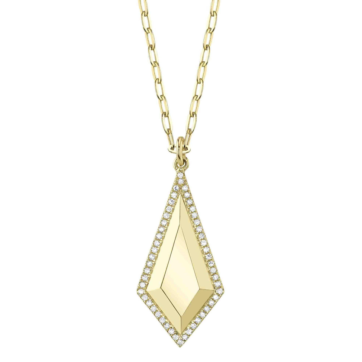 Shy Creation 14Kt Yellow Gold 0.13cttw Natural Diamond Geo Cut Paperclip Chain Necklace