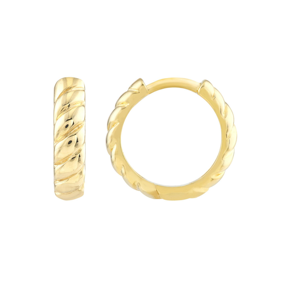 14Kt Yellow Gold Ribbed Huggie Hoop Earrings