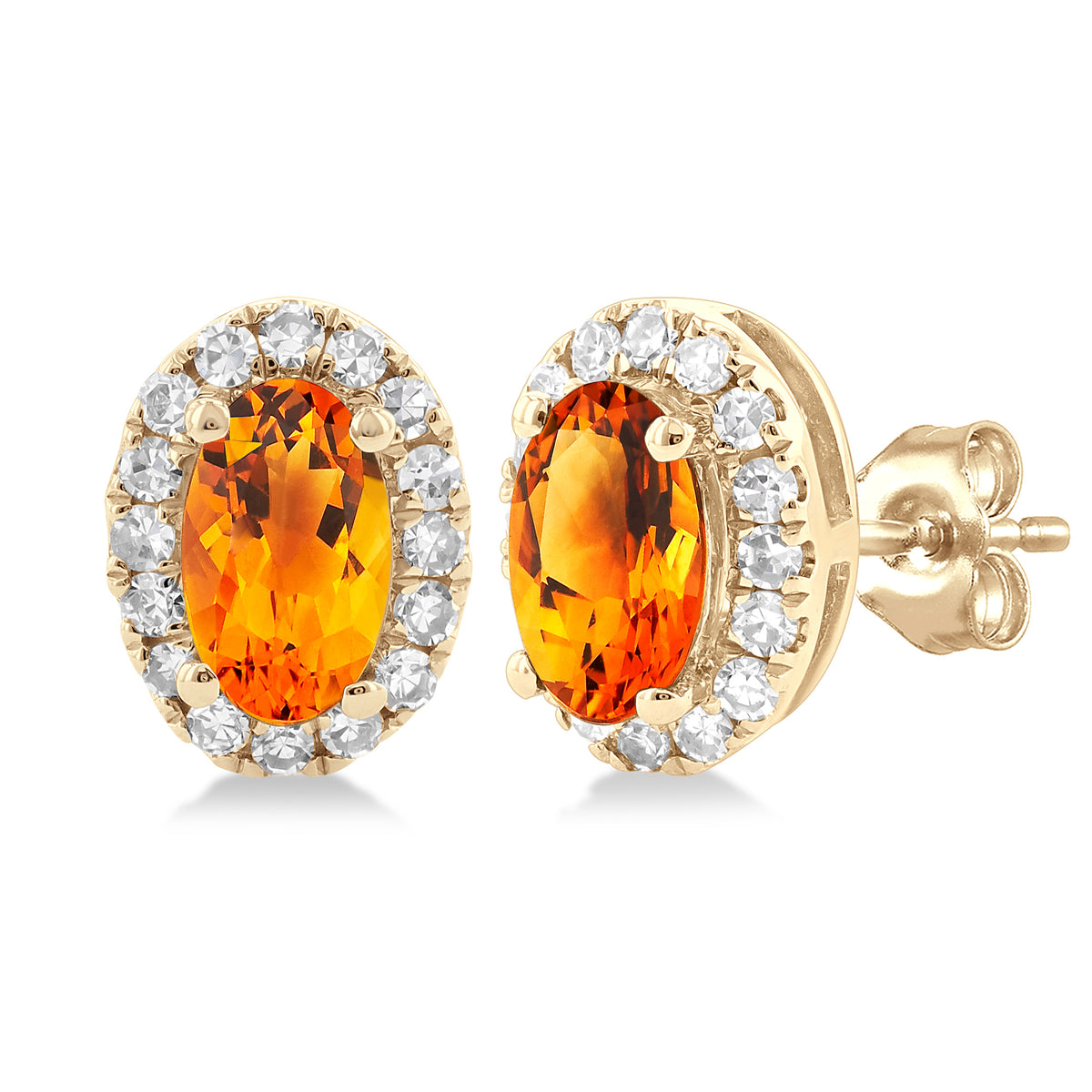 10Kt Yellow Gold Oval Citrine & Diamond Halo Stud Earrings
