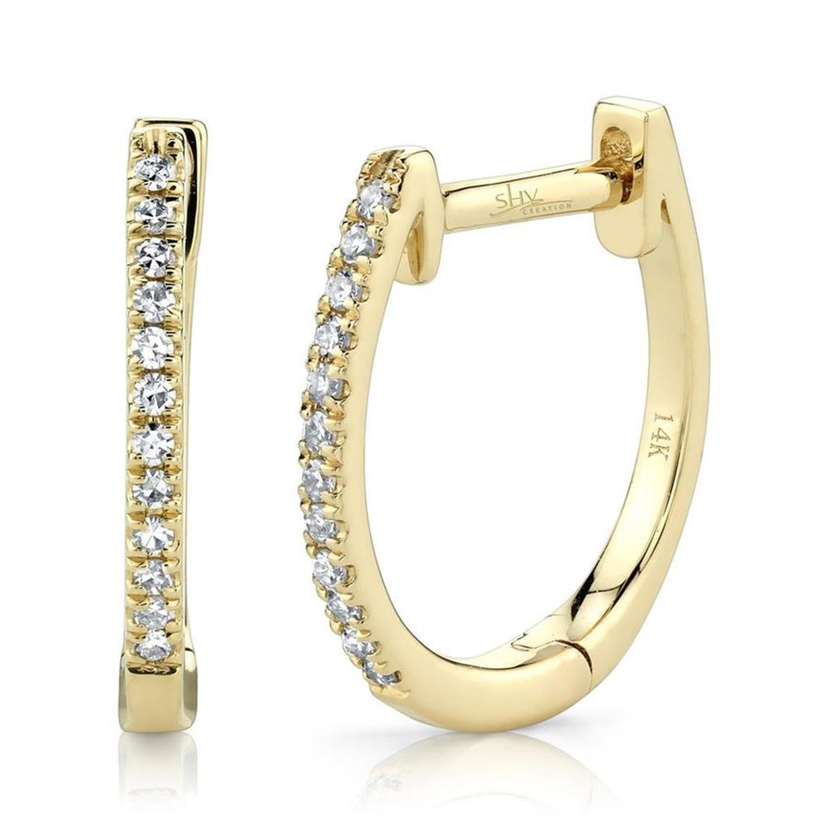 Shy Creation 14Kt Yellow Gold Natural Diamond Round Huggie Hoop Earrings