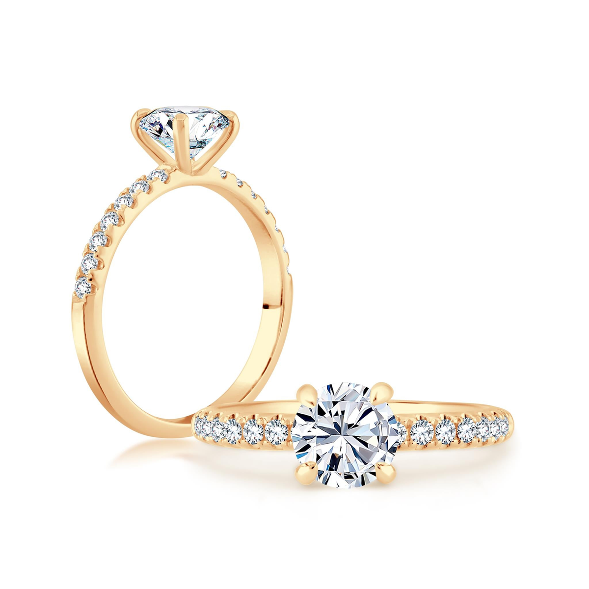 14Kt Yellow Gold Galaxy Diamond Engagement Ring Mounting - Round Center Stone Sold Separately