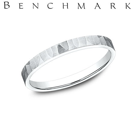 14Kt White Gold 2mm Band with Hammer Pattern and a Satin Finish