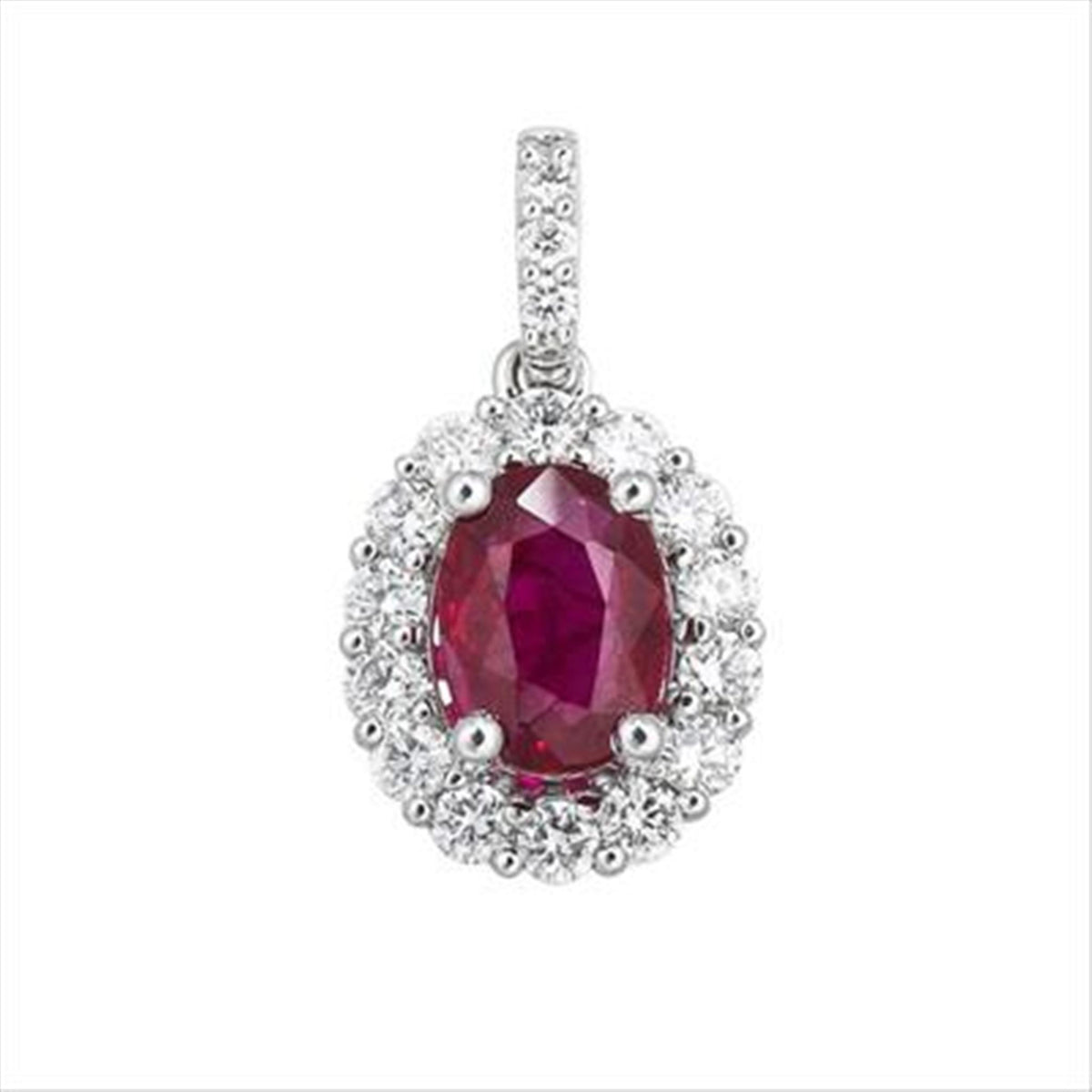 18Kt White Gold Halo Gemstone Pendant With 1.03ct Ruby