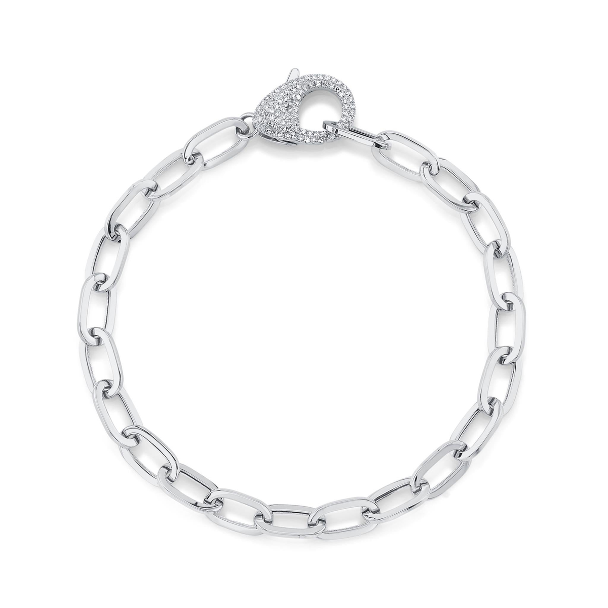 Shy Creation 14Kt White Gold 0.41cttw Pavé Diamond Lobster Clasp Paperclip Link Bracelet