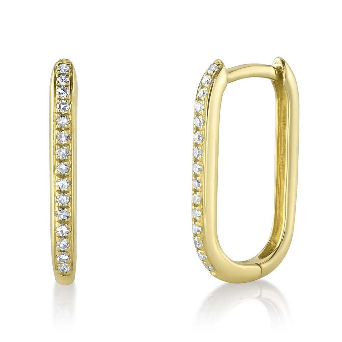 Shy Creation 14Kt Yellow Gold Natural Diamond Oval Hoop Earrings