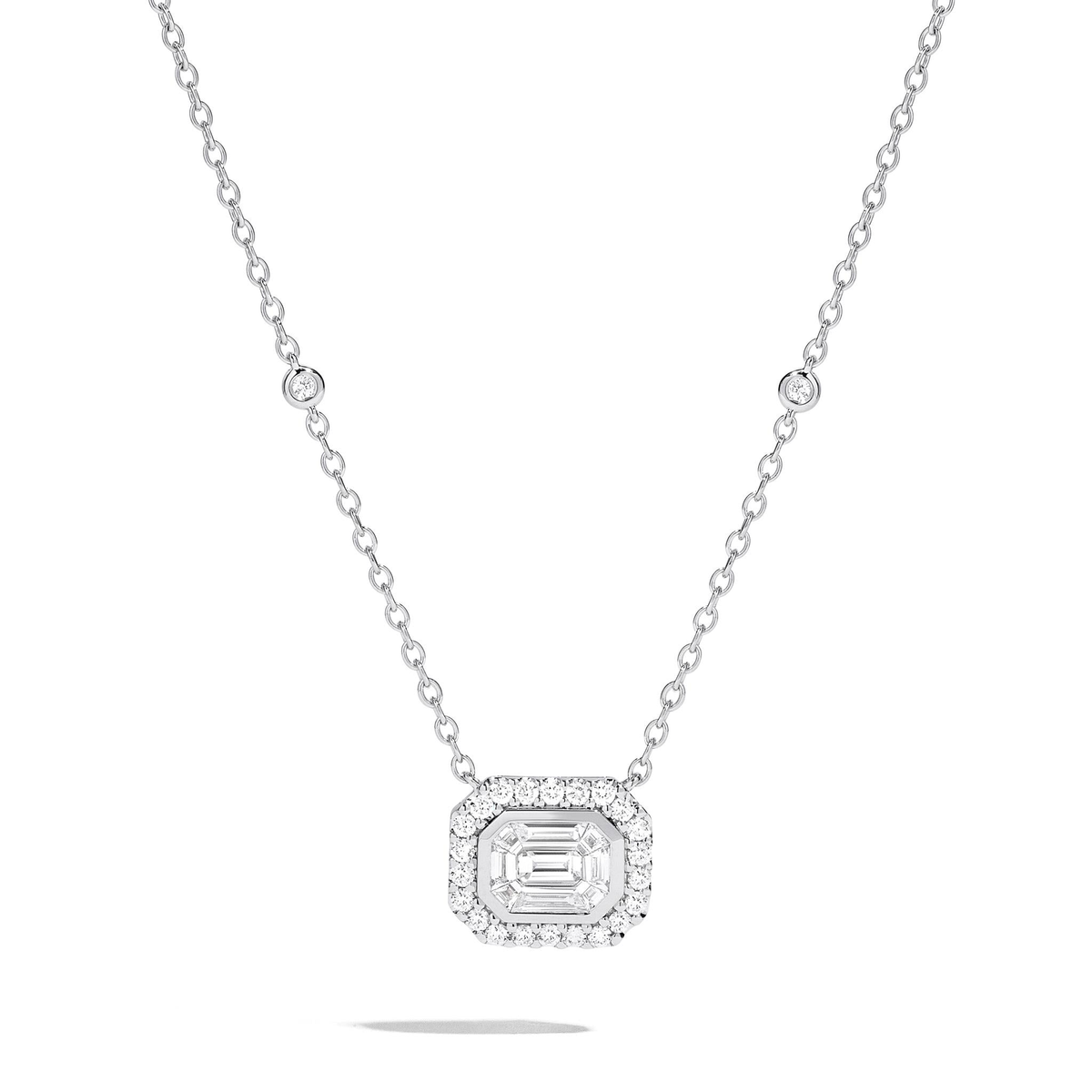 Lasker Couture 18Kt White Gold Fusion Emerald Halo Pendant with 1cttw Natural Diamonds