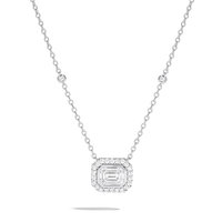 Lasker Couture 18Kt White Gold Fusion Emerald Halo Pendant with 1cttw Natural Diamonds