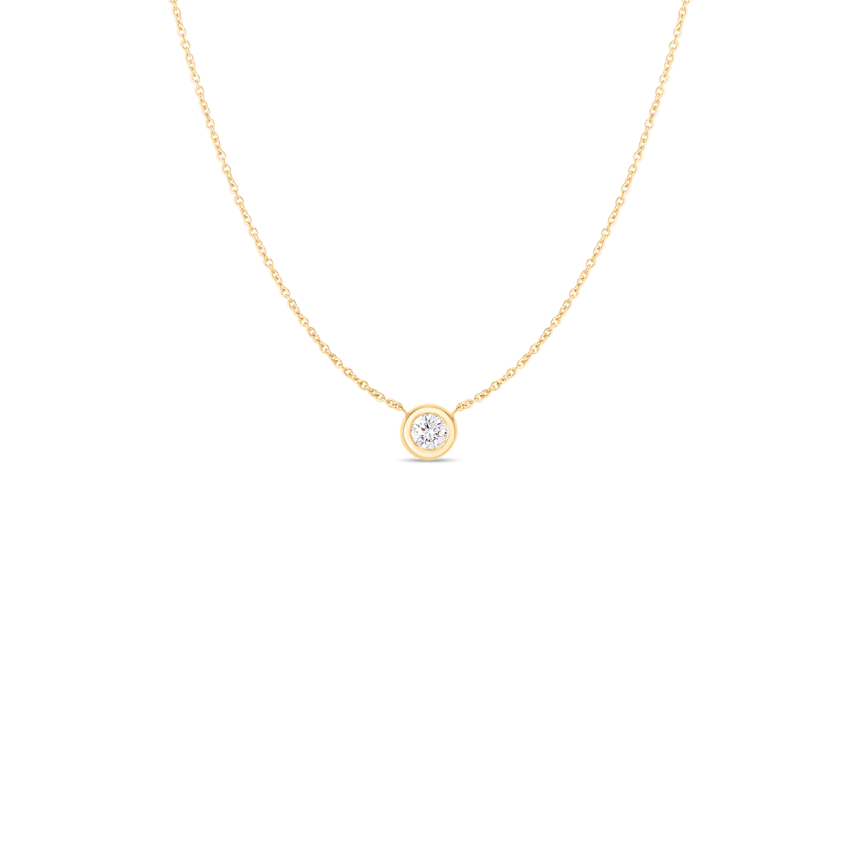 Roberto Coin 18Kt Yellow Gold Round Bezel Set 0.19ct Round Natural Diamond Solitaire Necklace