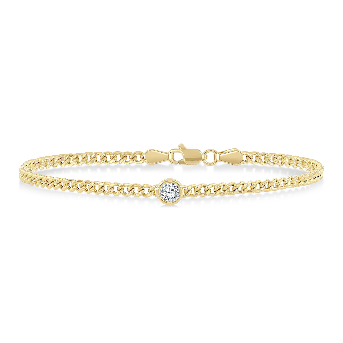 14Kt Yellow Gold 0.25ct Round Bezel Set Diamond Curb Bracelet
