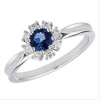 18Kt White Gold .45ct  Round Sapphire Natural Diamond Ring