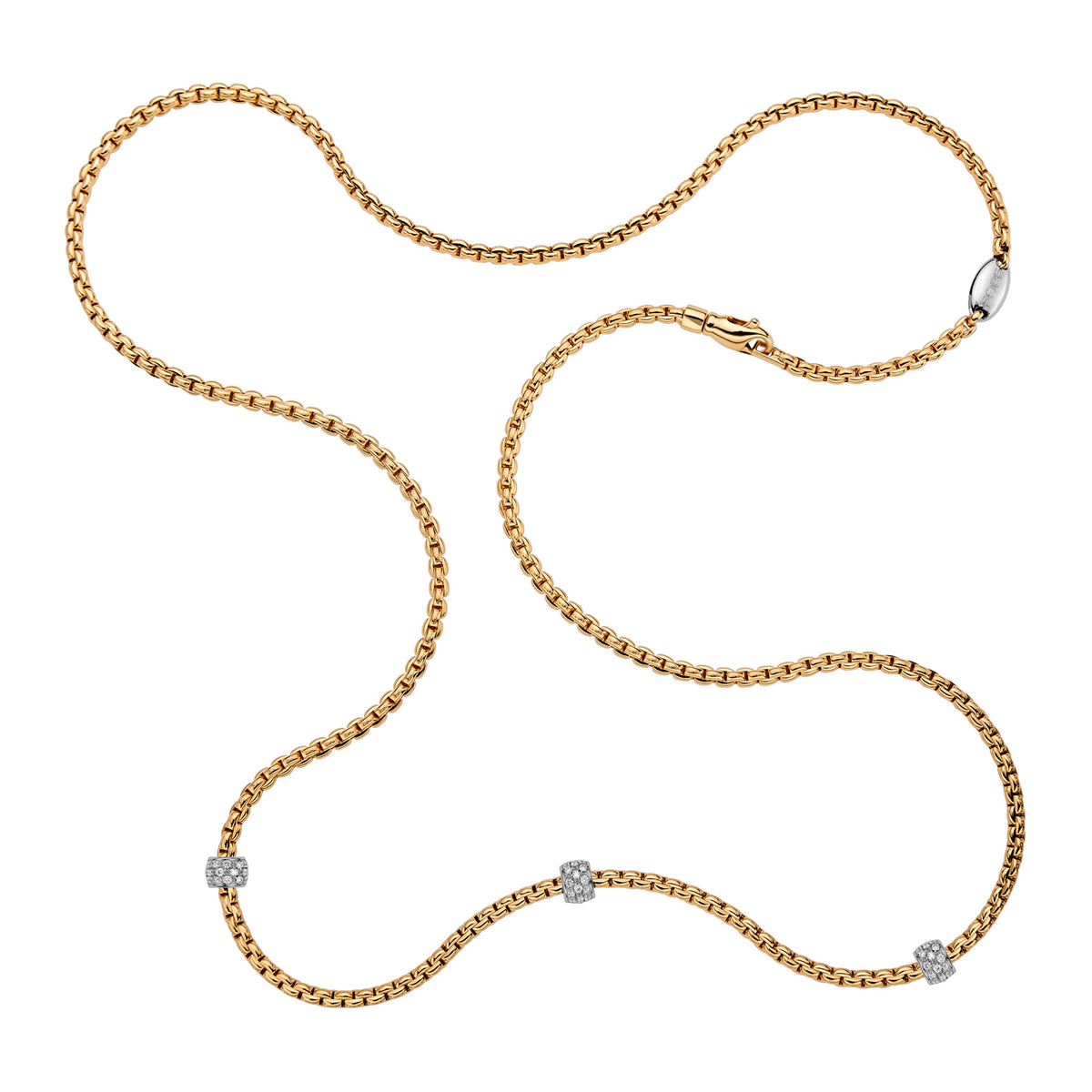 FOPE 18Kt Yellow Gold EKA Necklace with 3 Natural Diamond Rondels