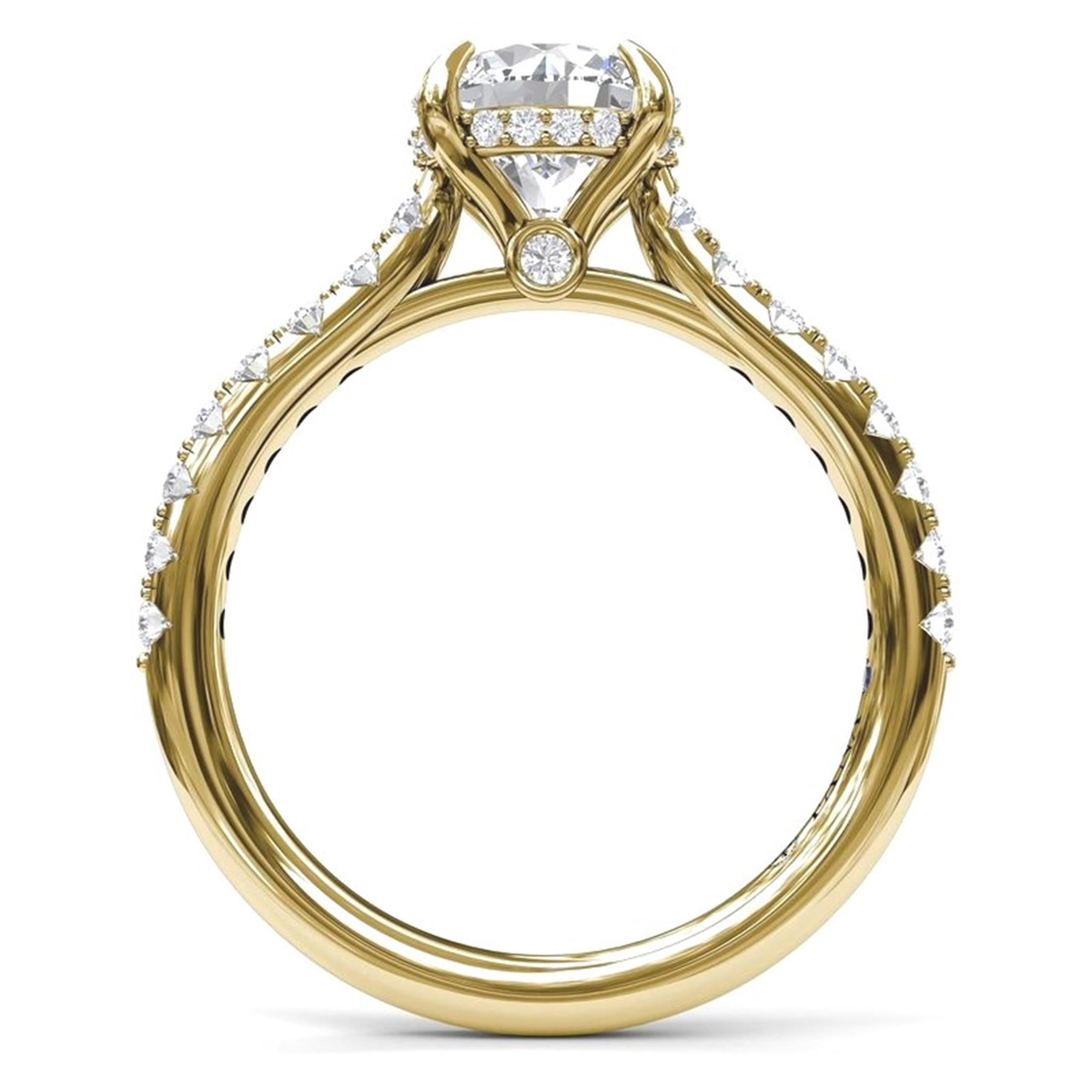 FANA 14Kt Yellow Gold Classic Prong Hidden Halo Engagement Ring Mounting - 2ct Round Center Stone Sold Separately