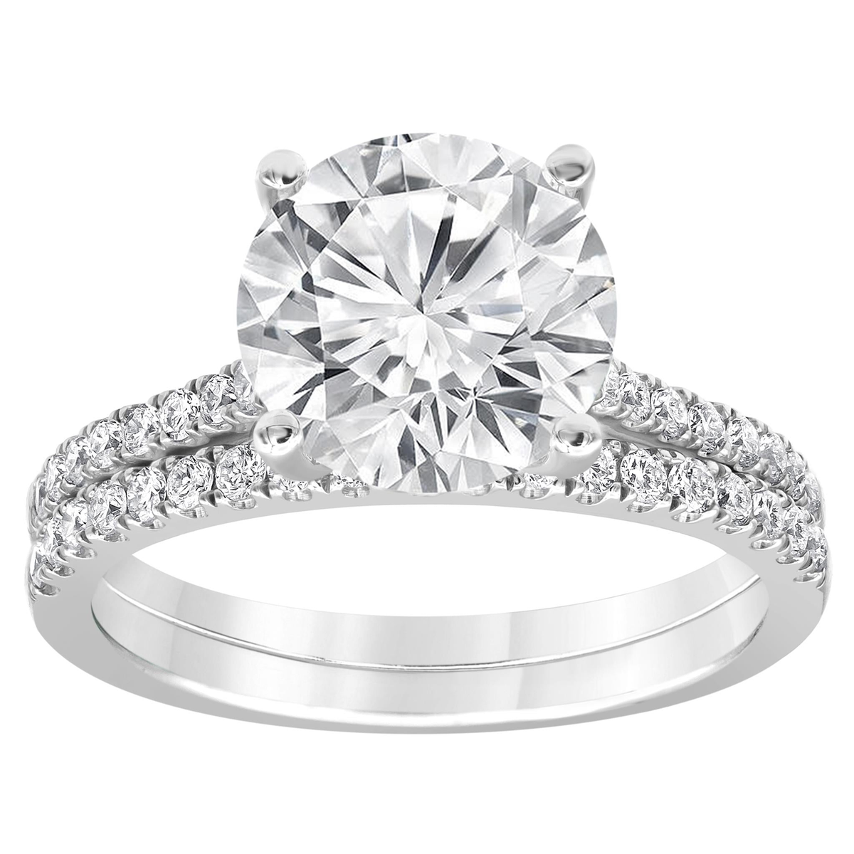 14Kt White Gold Classic Prong 1.64ct Round Center Lab-Grown Diamond Engagement Ring Set