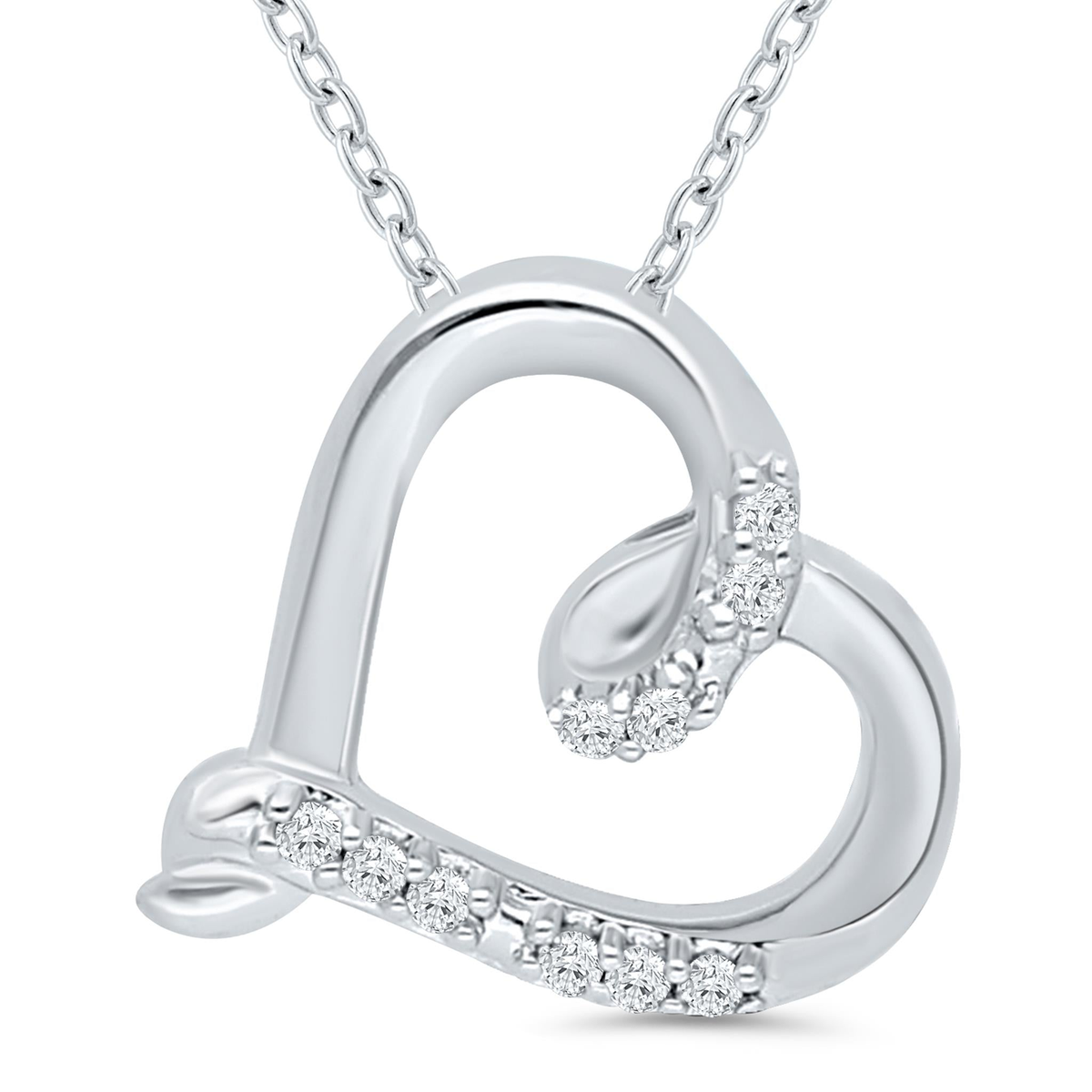Sterling Silver Heart Pendant With Natural Diamonds