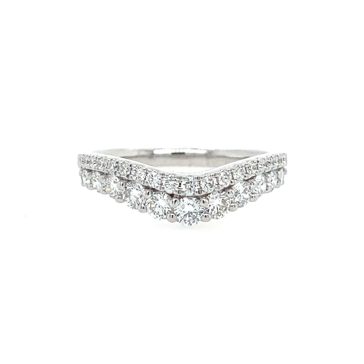 14Kt White Gold Curved Double Row Band With .78cttw Natural Diamonds