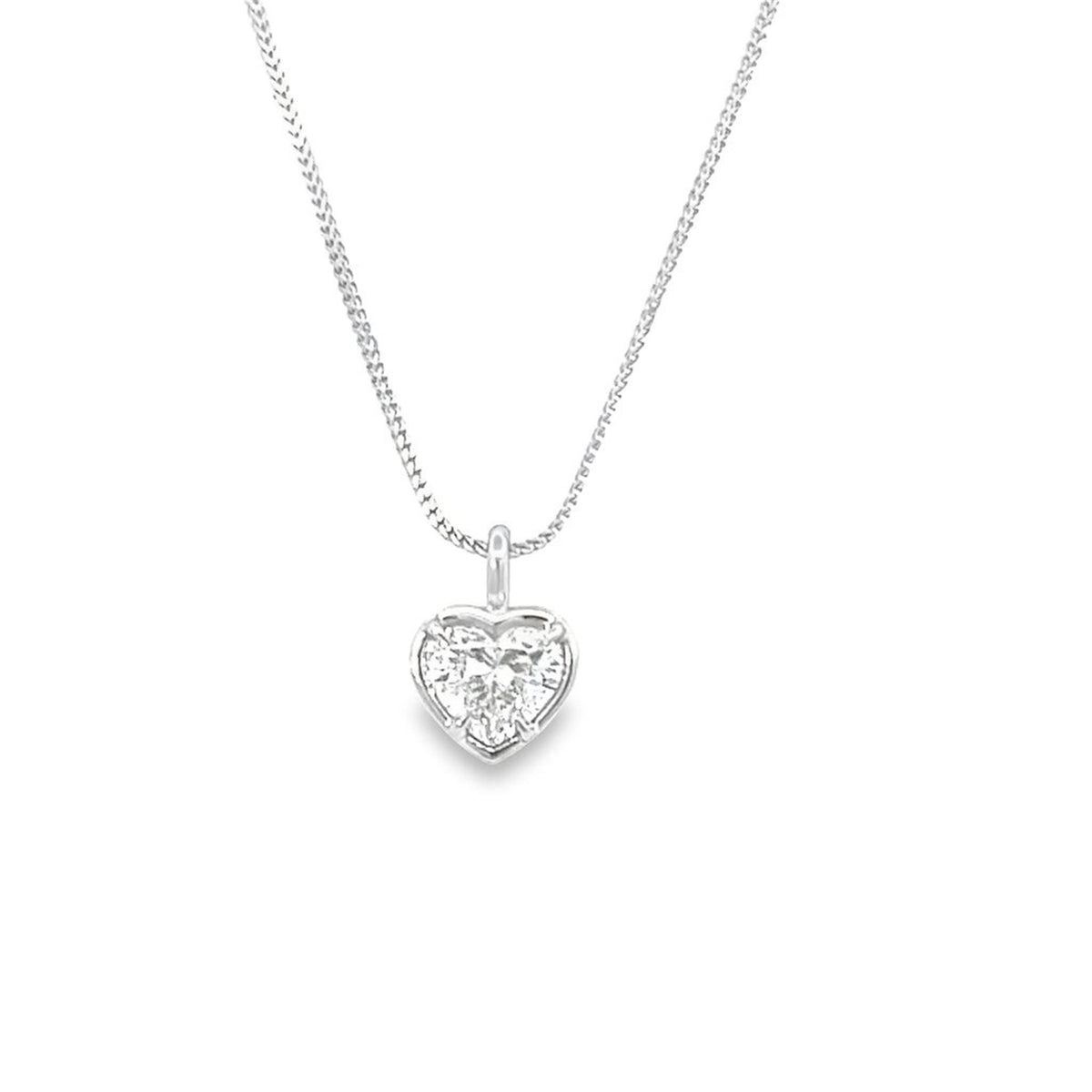 18Kt White Gold Faux Bezel Set Solitaire Pendant With 1.52cttw Natural Heart-Shaped Diamond
