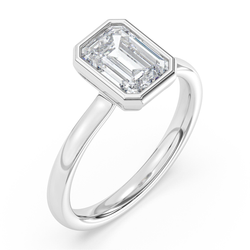 Lasker's Big Rocks Lab-Grown Diamond Collection Bezel Set Solitaire Ring in 14Kt White Gold with 2.03ct Emerald Cut Center Diamond