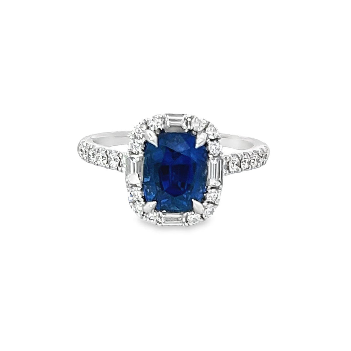 18Kt White Gold Halo Ring With Natural 2.44ct Fine Blue Sapphire