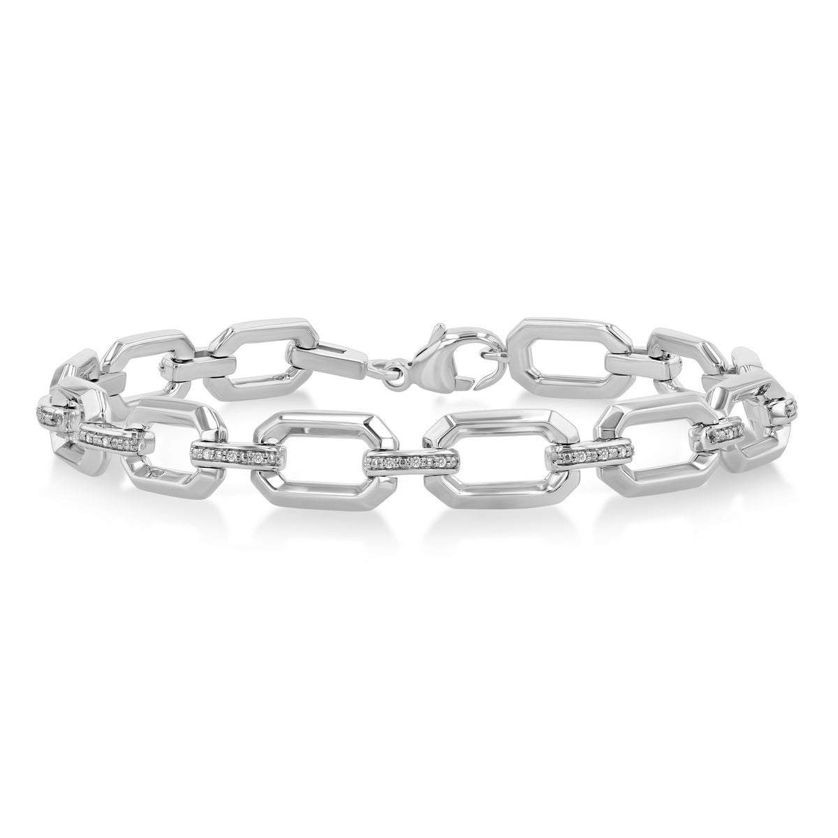Sterling Silver 0.10cttw Diamond Hexagon Bracelet