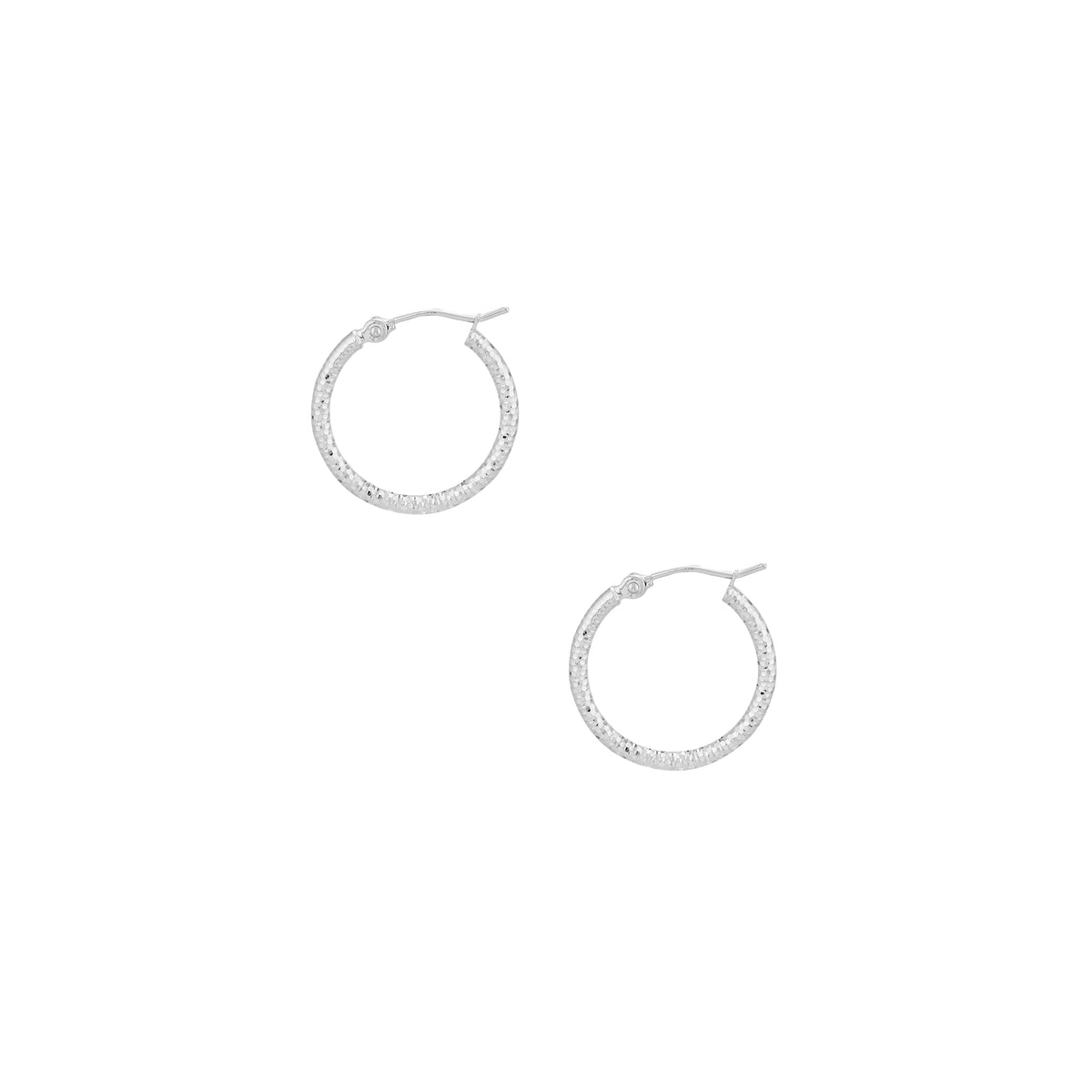 14kt White Gold Diamond Cut Textured Hoops