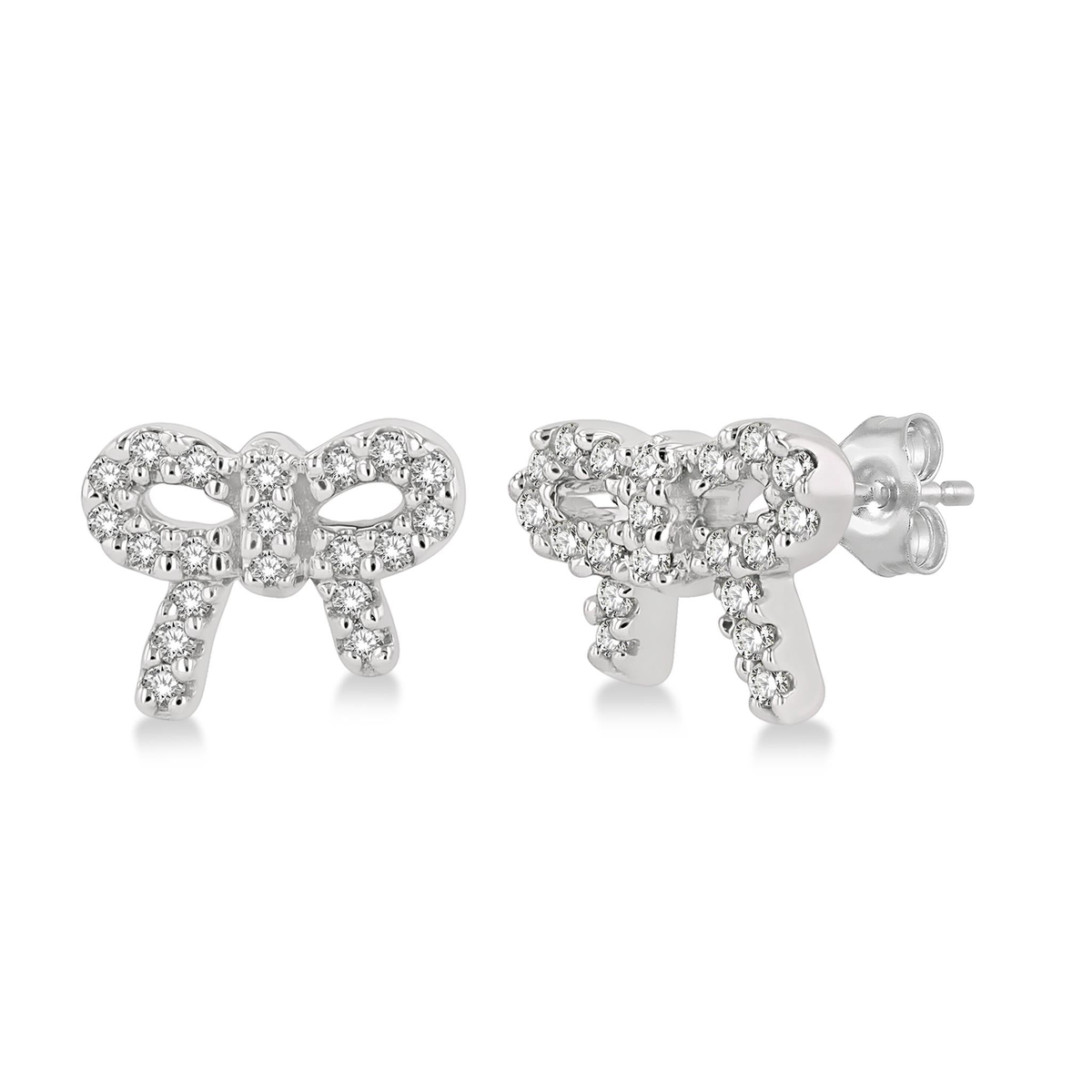 Lasker Petites 10Kt White Gold Bow Tie 0.11cttw Diamond Stud Earrings with