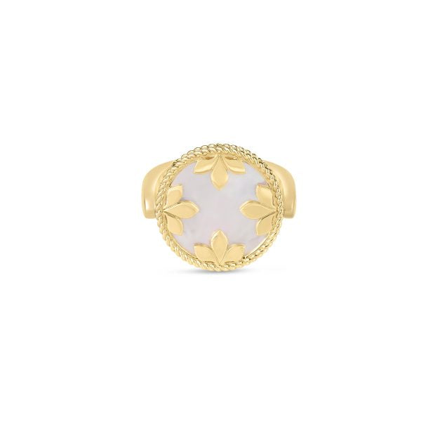 Roberto Coin 18Kt Yellow Gold Reversible Medallion Ring with Turquoise and Mother of Pearl