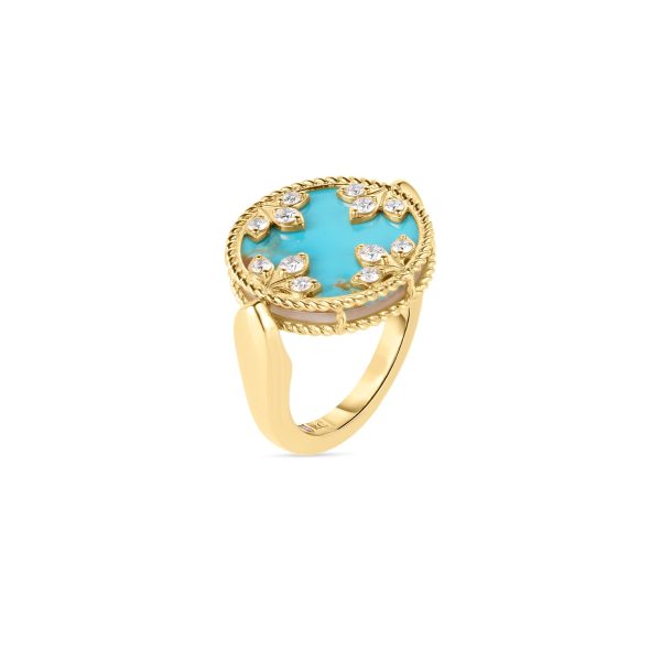 Roberto Coin 18Kt Yellow Gold Reversible Medallion Ring with Turquoise and Mother of Pearl