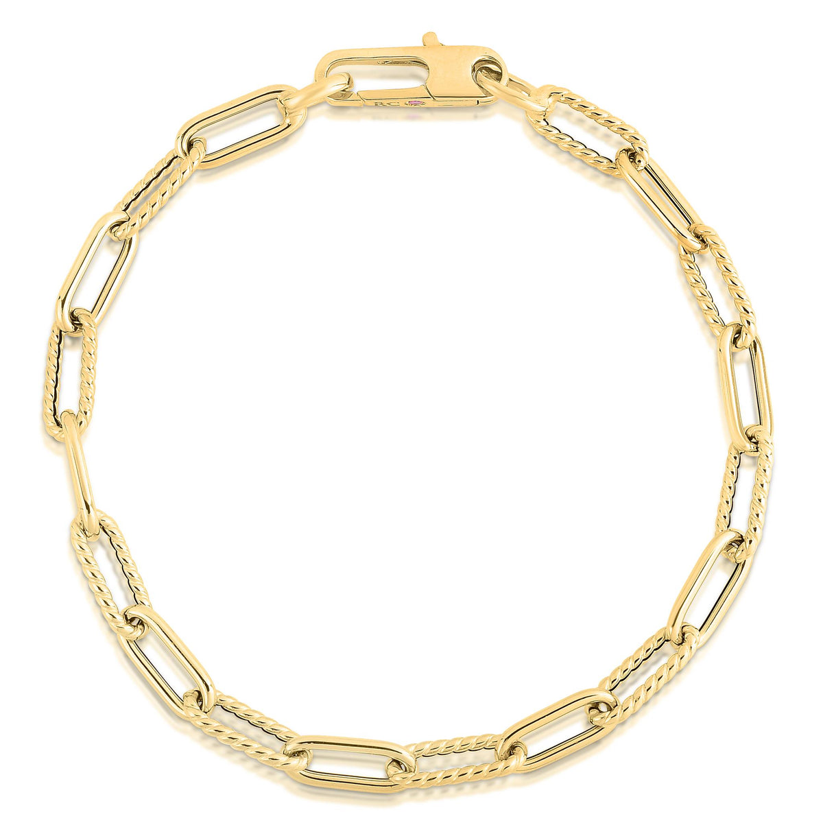 Roberto Coin 18Kt Yellow Golf Alternating Polished and Fluted Paperclip Bracelet
