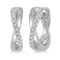Lasker Petites-10Kt White Gold Twist Huggie 0.10cttw Diamond Hoop Earrings
