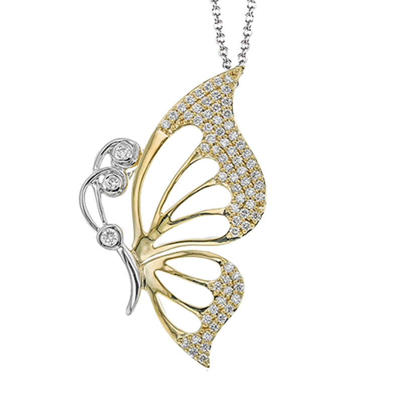 Simon G 18Kt Yellow and White Gold Butterfly Pendant with 73.44