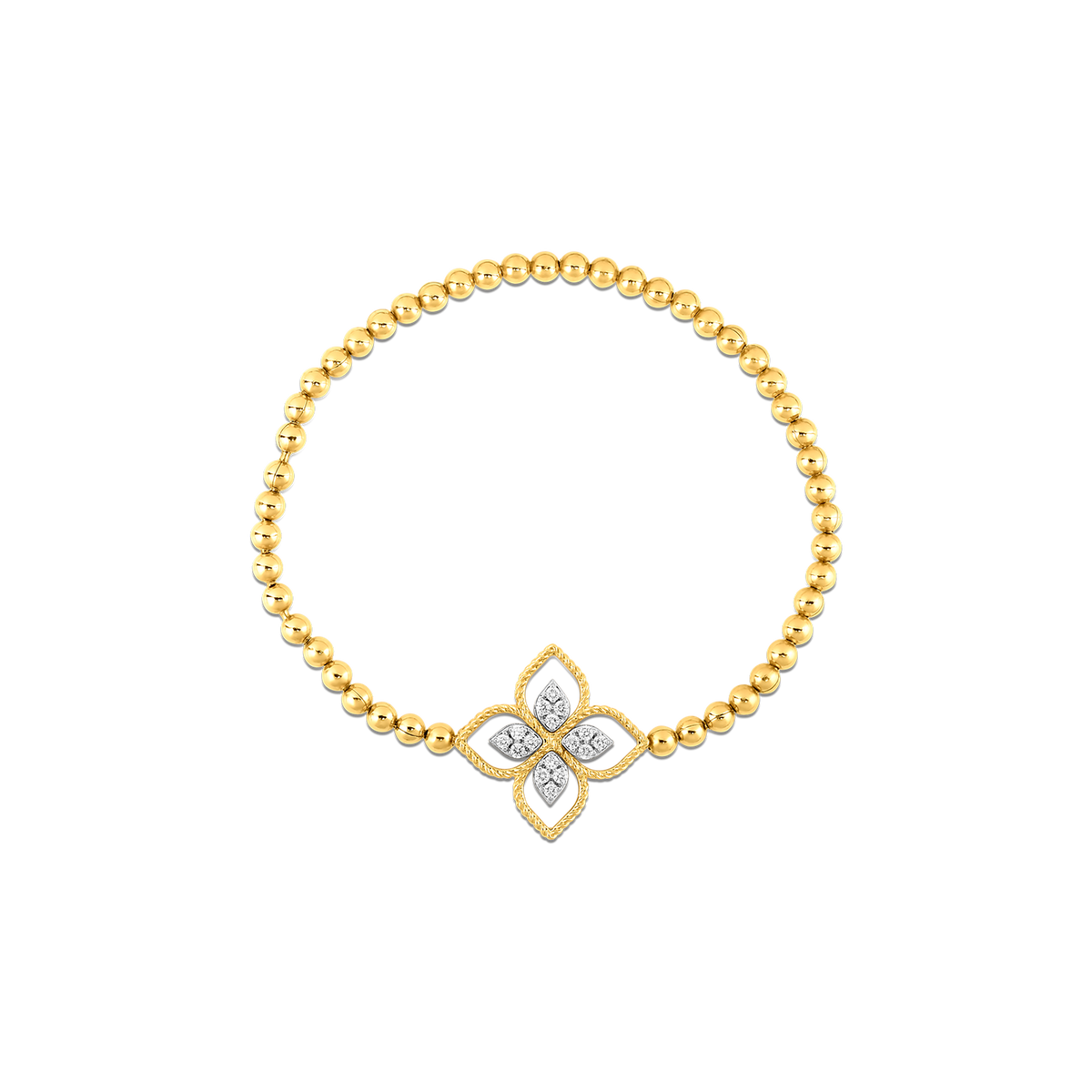 Roberto Coin 18Kt Yellow and White Gold Petite Principessa 0.16cttw Round Natural Diamond Beaded Stretch Bracelet