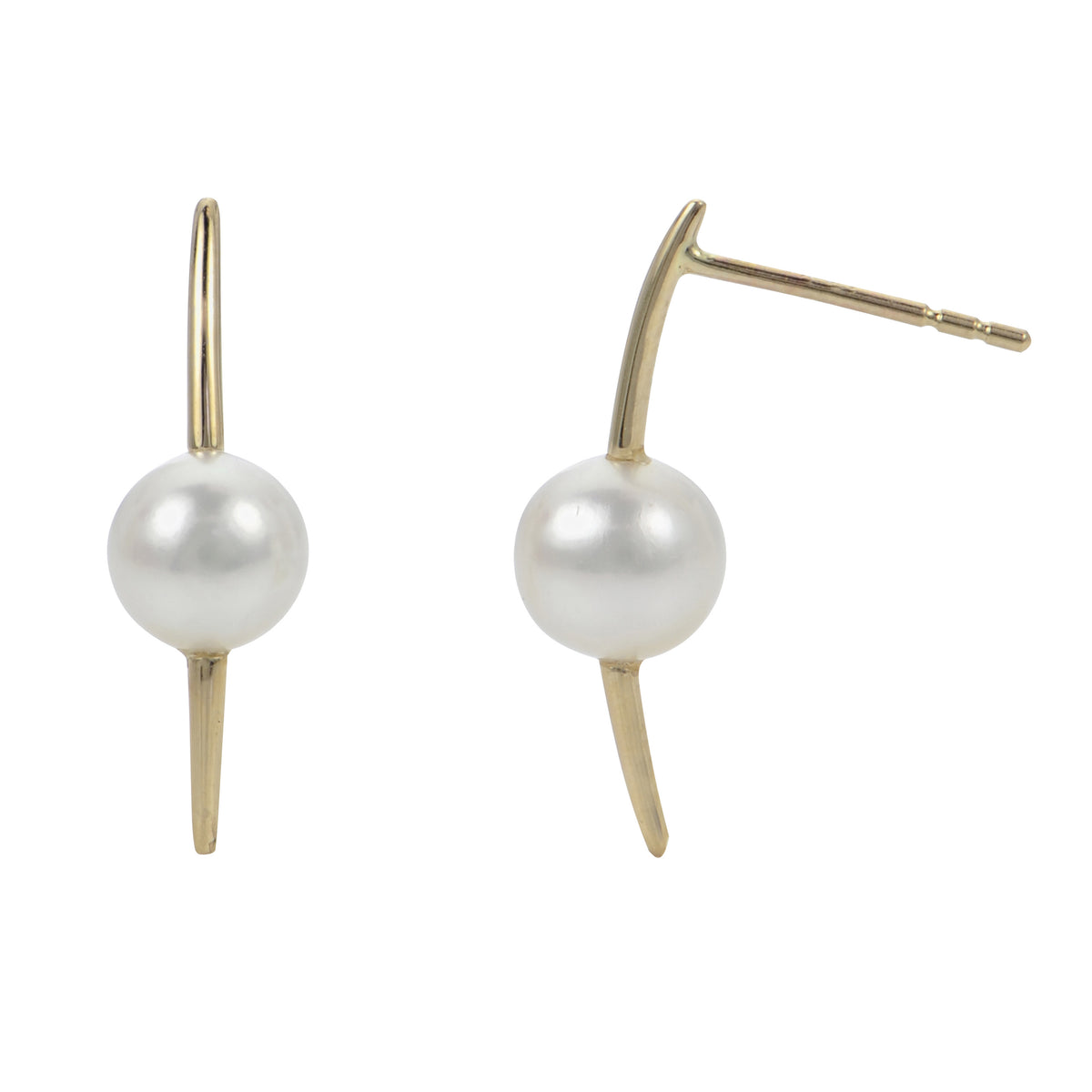 14Kt Yellow Gold Arc Earrings with 5.5x6mm Akoya Cultured Pearl