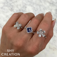 Shy Creation 14Kt White Gold 0.62cttw Natural Diamond Flower Ring