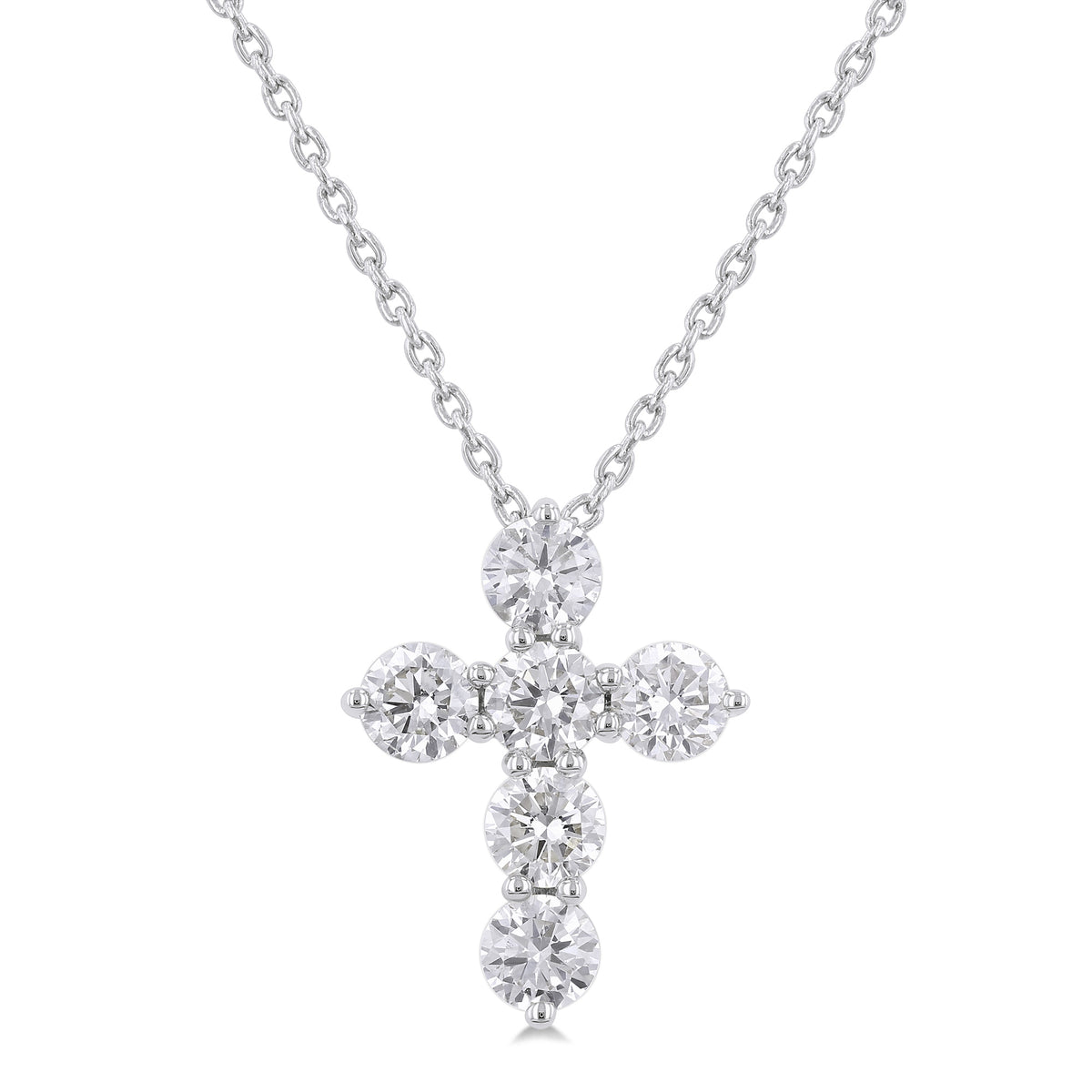14Kt White Gold Cross Pendant with Natural Diamonds