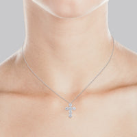 14Kt White Gold Cross Pendant with Natural Diamonds