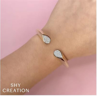 Shy Creation 14Kt Yellow Gold Pavé 0.88cttw Natural Diamond Open Bangle