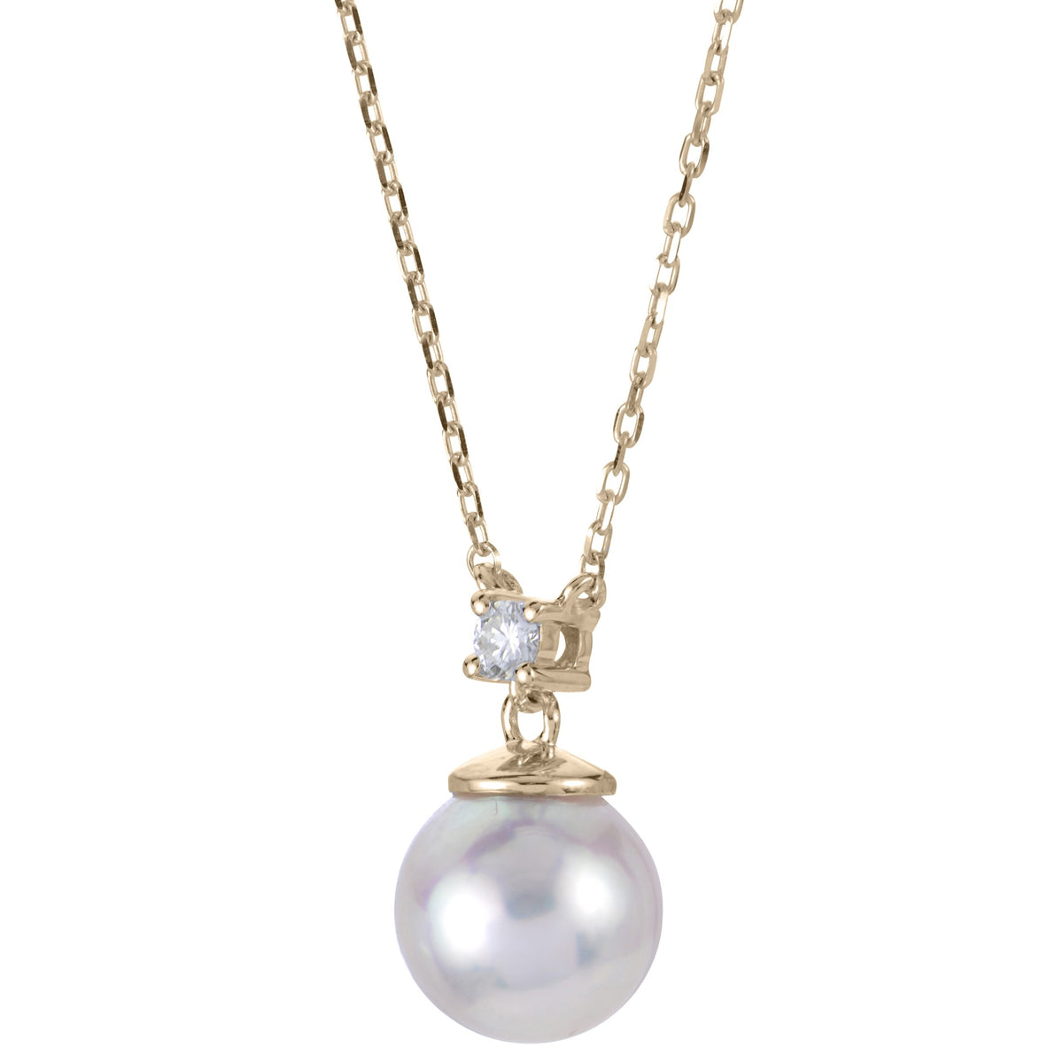 14Kt Yellow Gold Akoya Cultured Pearl Pendant with a Natural Diamond