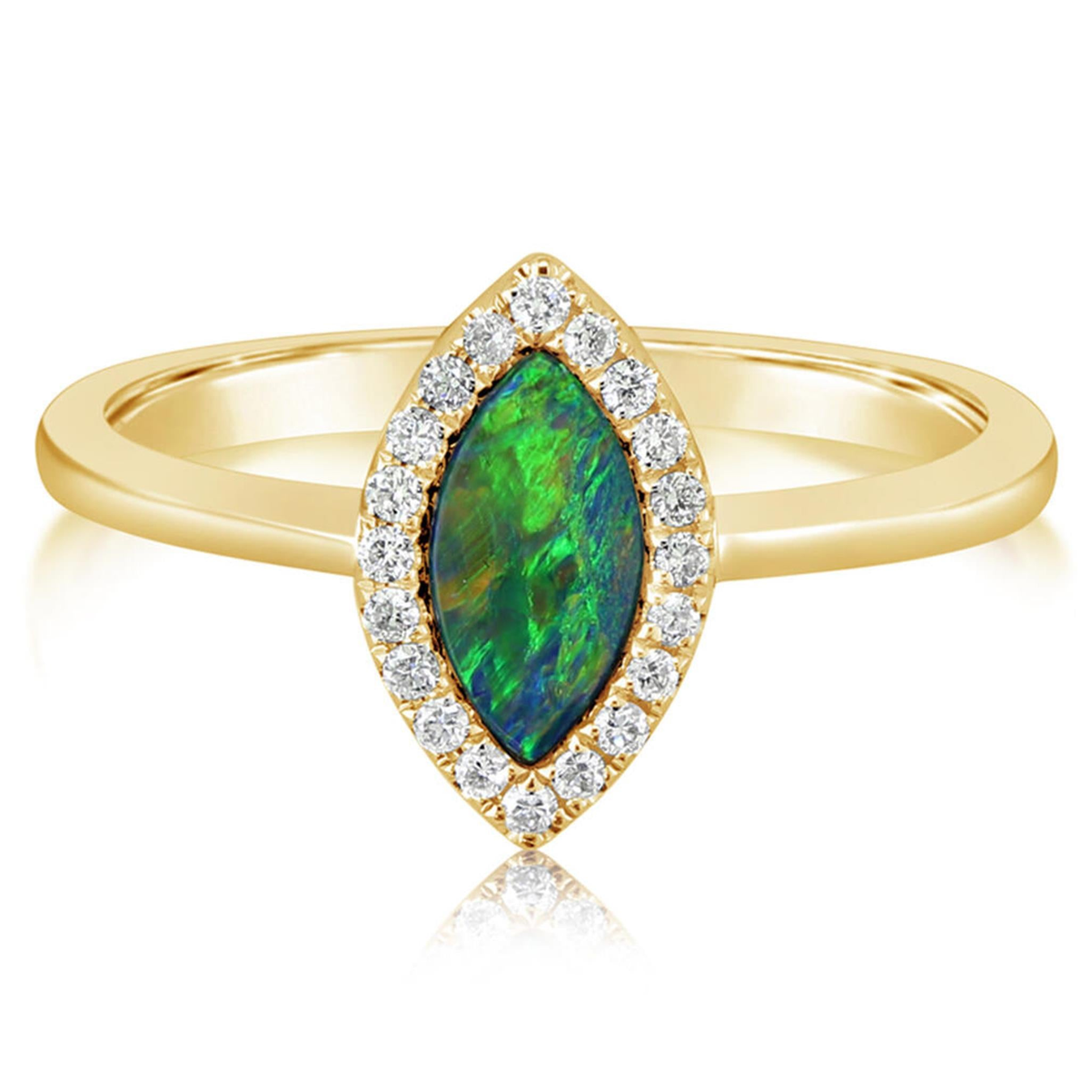 14Kt Yellow Gold .65ct  Australian Boulder Opal Doublet Natural Diamond Ring