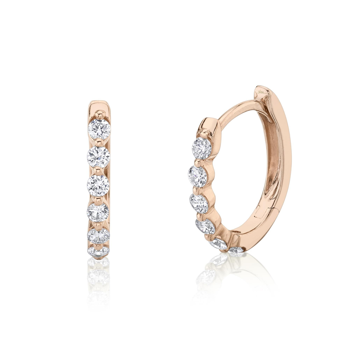 Shy Creation 14Kt Rose Gold Natural Diamond Oval Huggie Hoop Earrings