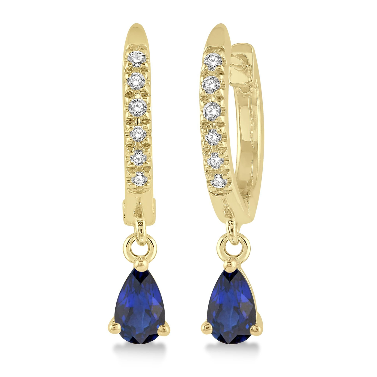 Lasker Petites 10Kt Yellow Gold Diamond & Blue Sapphire Drop Hoop Earrings