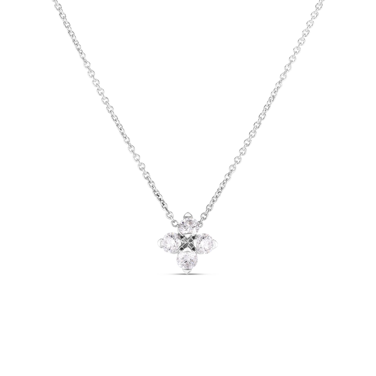 Roberto Coin 18Kt White Gold Love in Verona Flower 0.27cttw Round Natural Diamond Necklace
