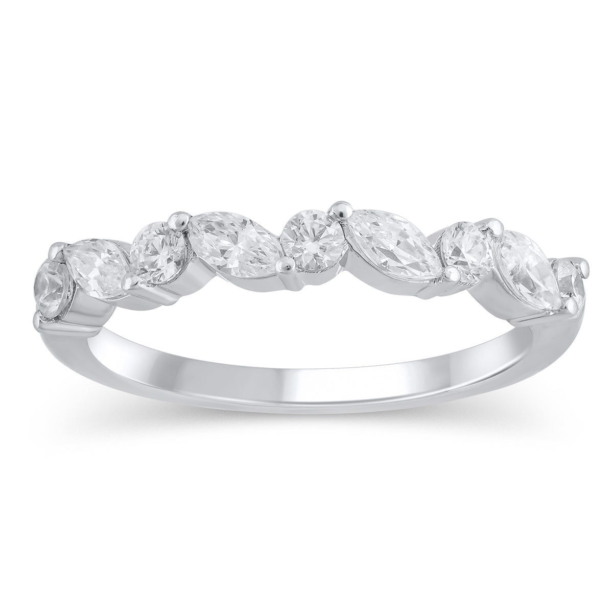 14Kt White Gold Band With Alternating Round & Marquise Natural Diamonds Totaling .75cttw