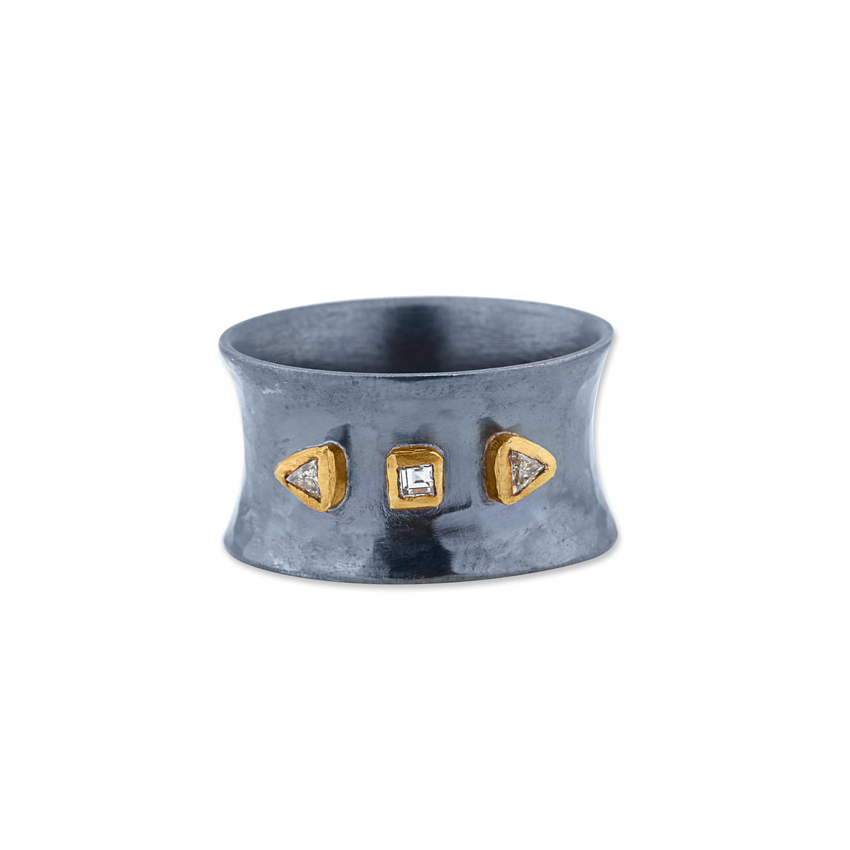 Lika Behar 22Kt Yellow Gold & Oxidized Sterling Silver "Aurora" Hammered Band