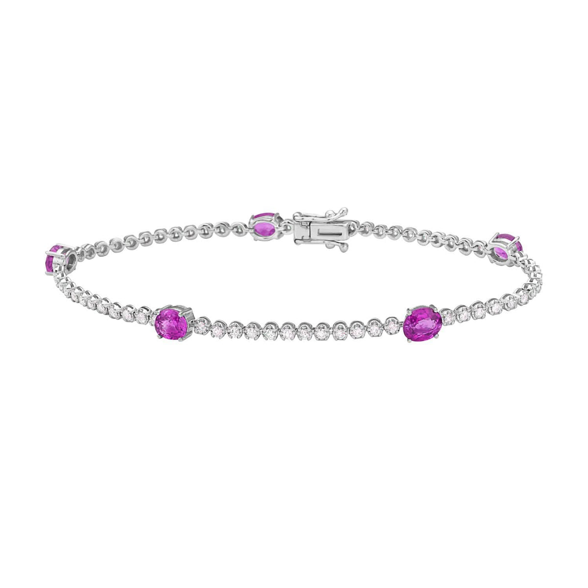 14Kt White Gold Pink Sapphire and Diamond Tennis Bracelet