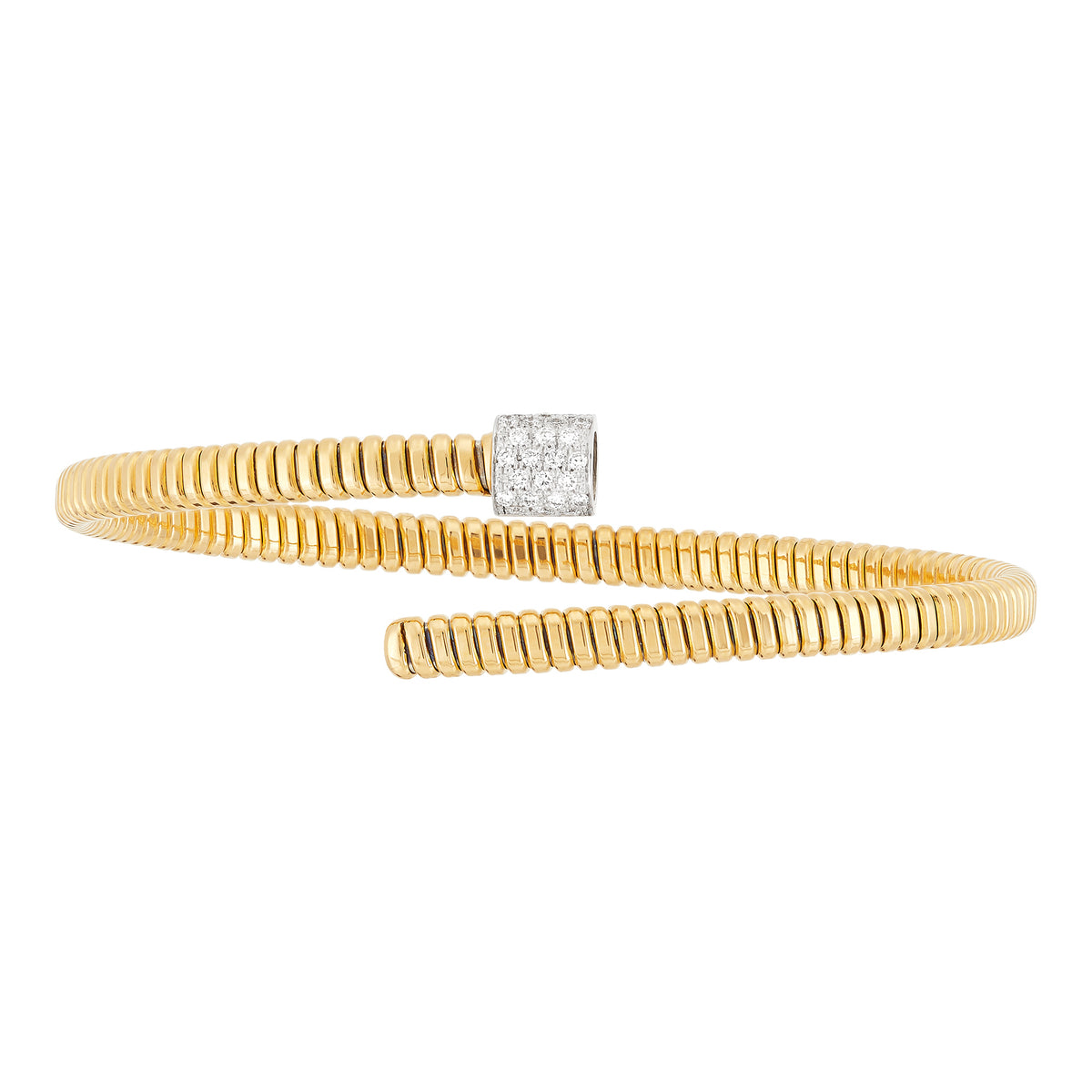 14Kt Yellow Gold Natural 0.09cttw Diamond Bar Tubogas Bangle Bracelet