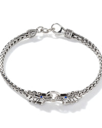John Hardy Naga Heritage Sterling Silver Double Dragon Head Blue Sapphire Eyes Slim 3.5mm Chain Bracelet