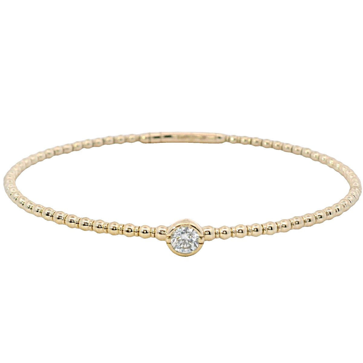 14Kt Yellow Gold 0.31Ct Bezel Set Natural Diamond Beaded Flexible Bangle Bracelet